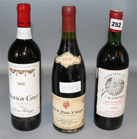 8 red wines, Cote de Nuits villages 1985, Mouton Cadet etc